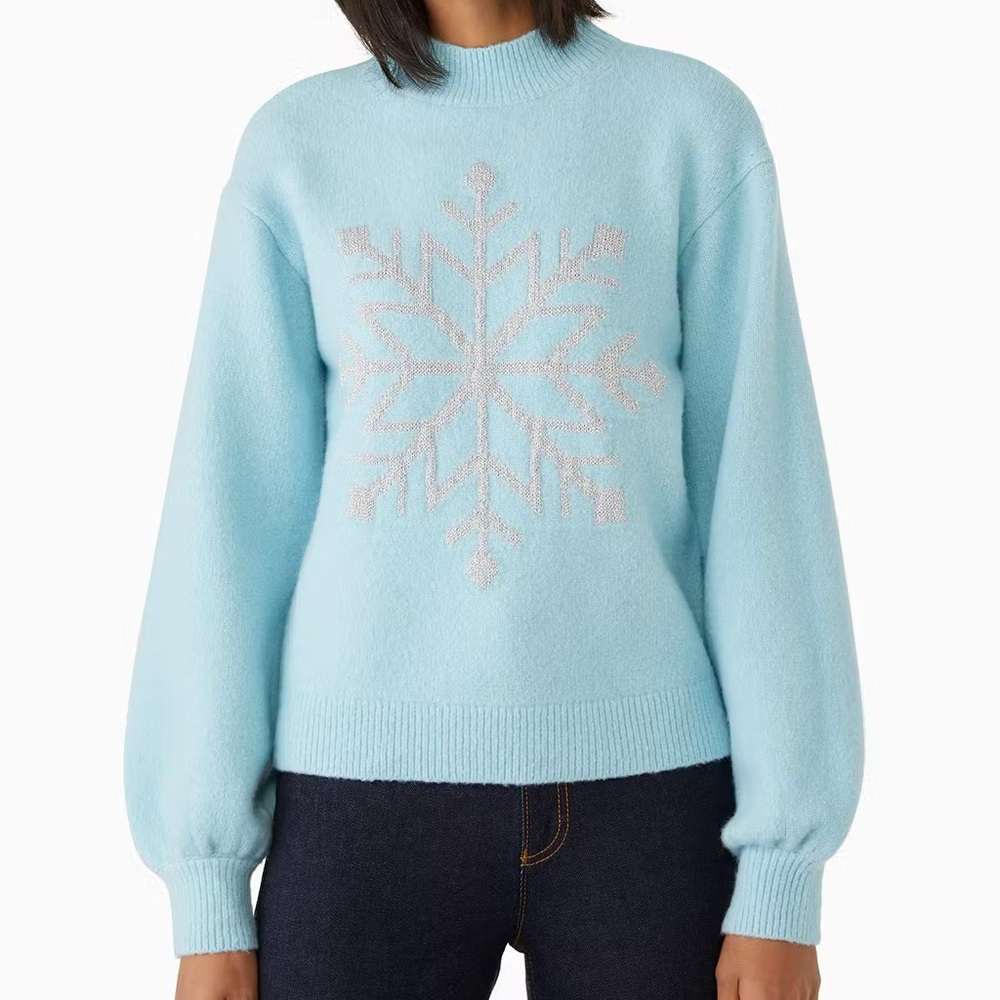 Kate Spade New York Wool & Yak Snowflake Sweater Icy Blue XL